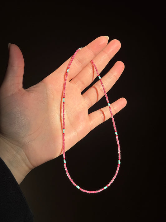 Rose Lined Choker/Child Size Beaded Single Strand Necklace