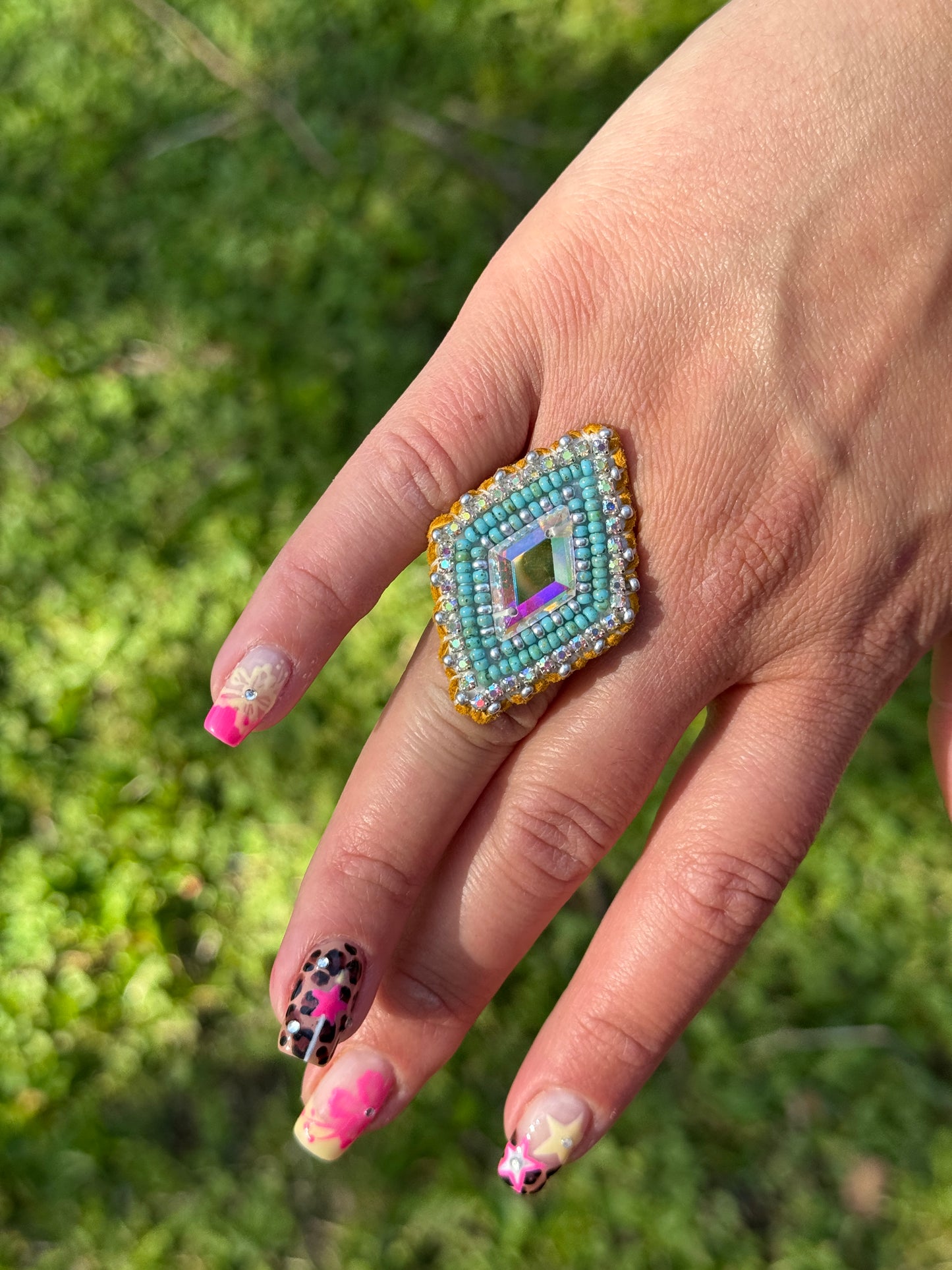 Diamond Shaped Beaded Ring