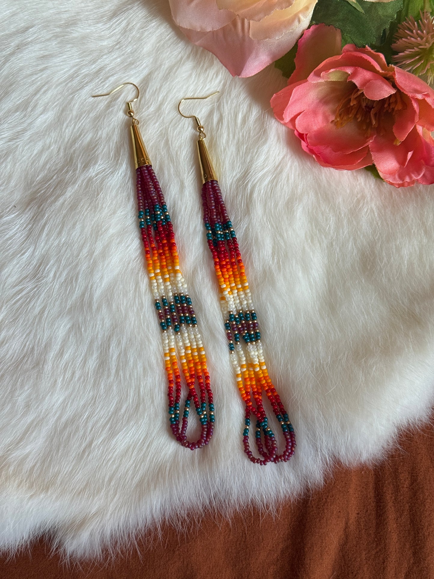 Gold Drop Cone Beaded Earrings