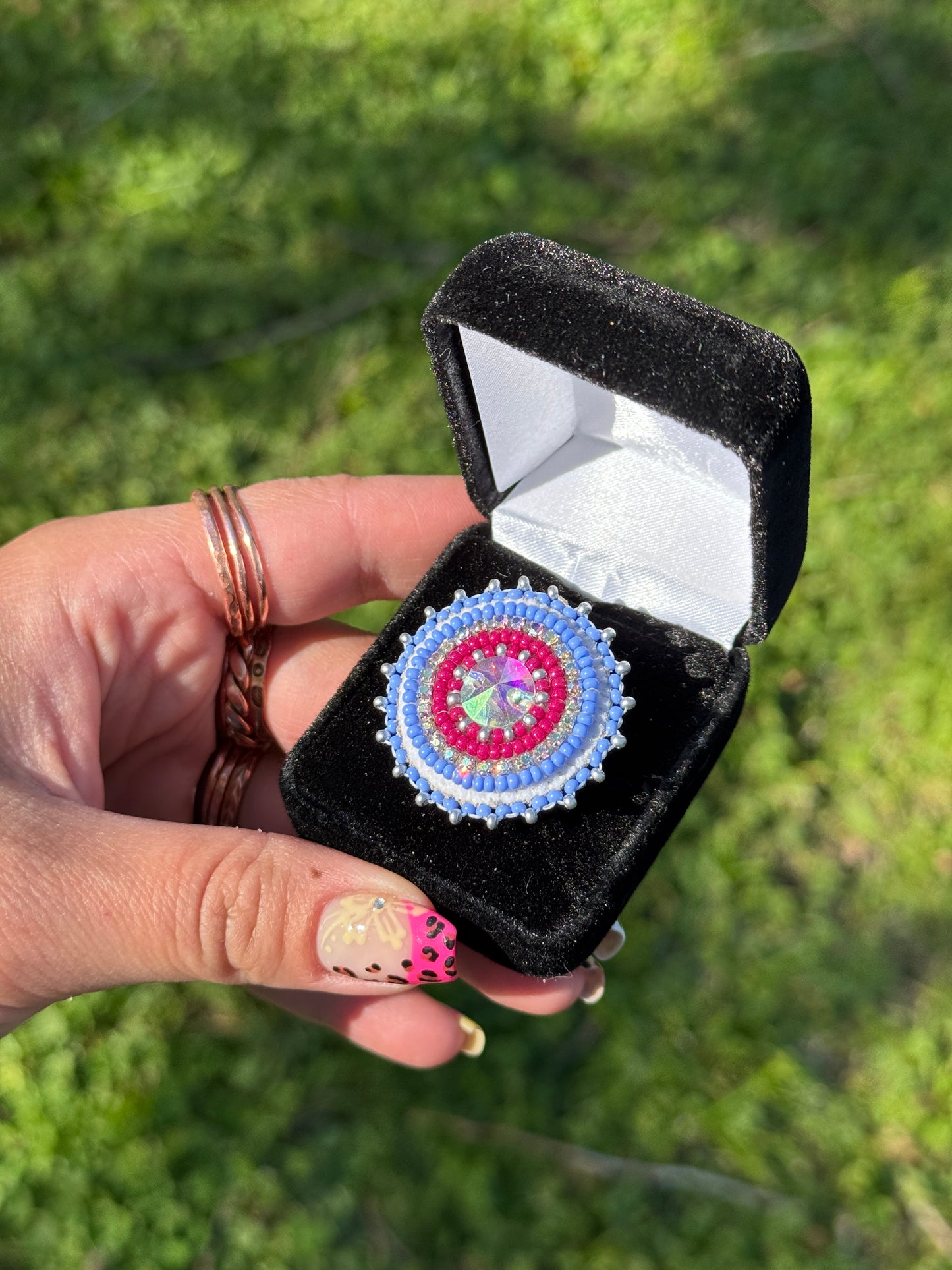 Round Blue Beaded Ring