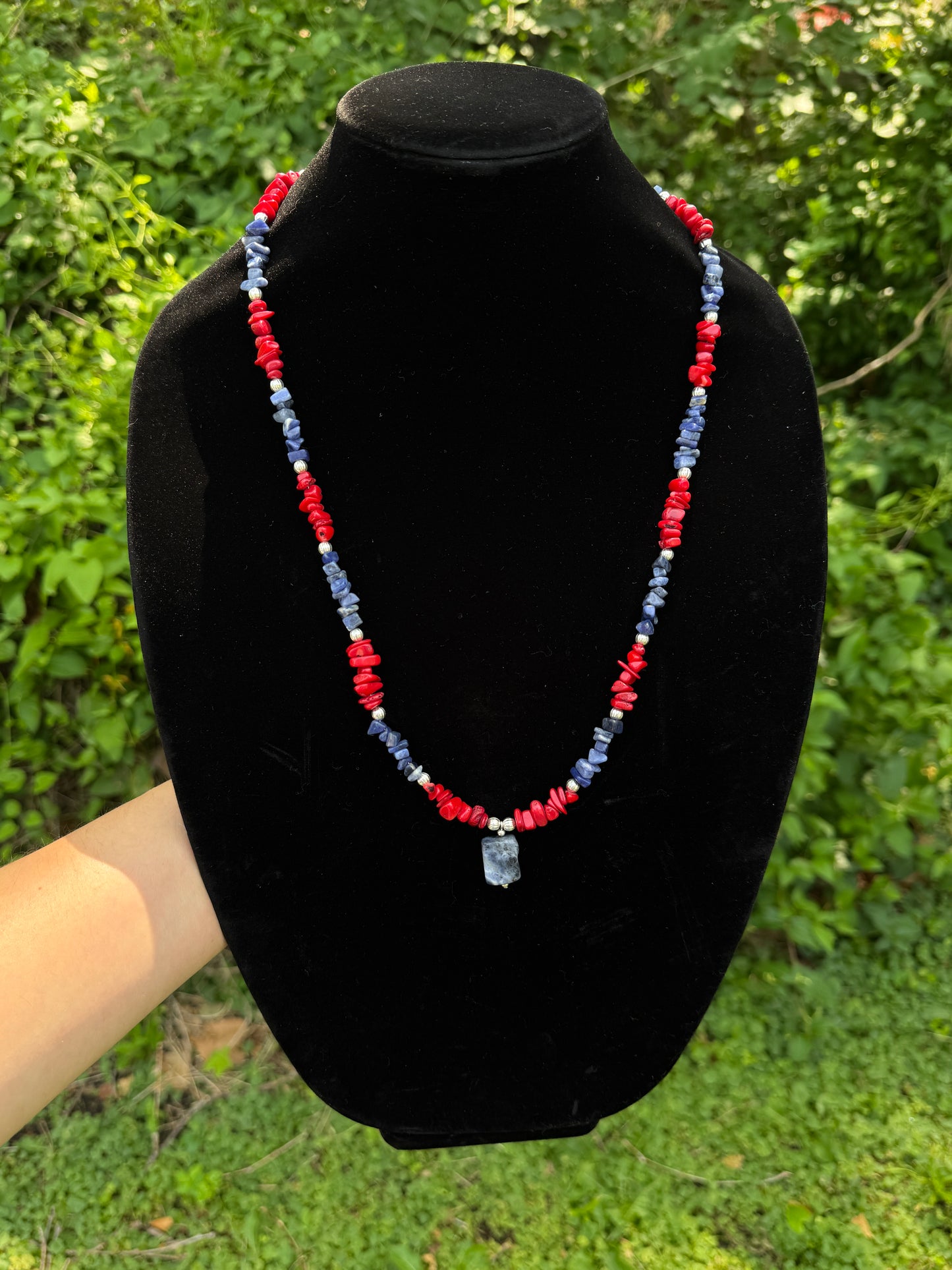 Red Coral and Blue Lapis Stone Necklace