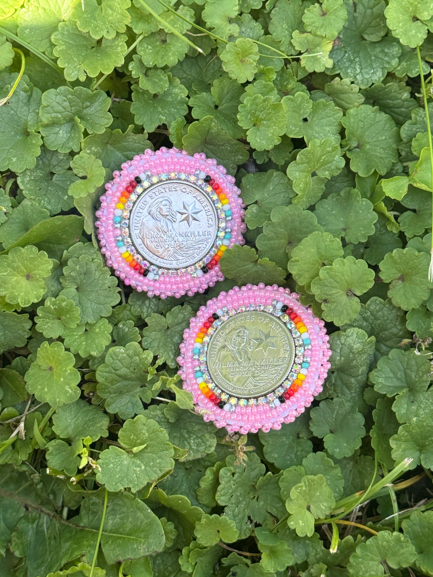 Pink Wilma Mankiller Beaded Earrings