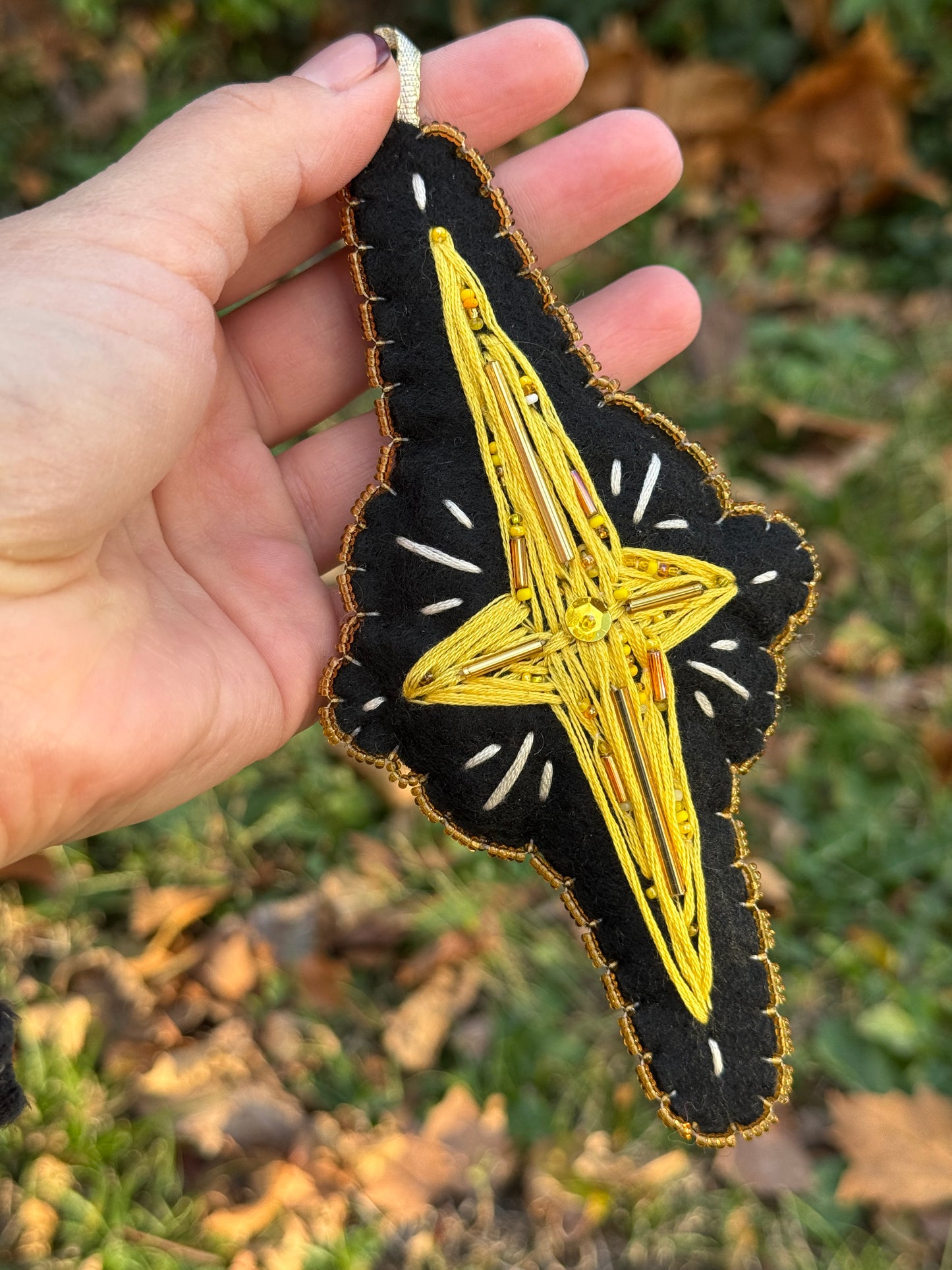 Four Point Star Stuffed Felt Beaded Holiday Ornament