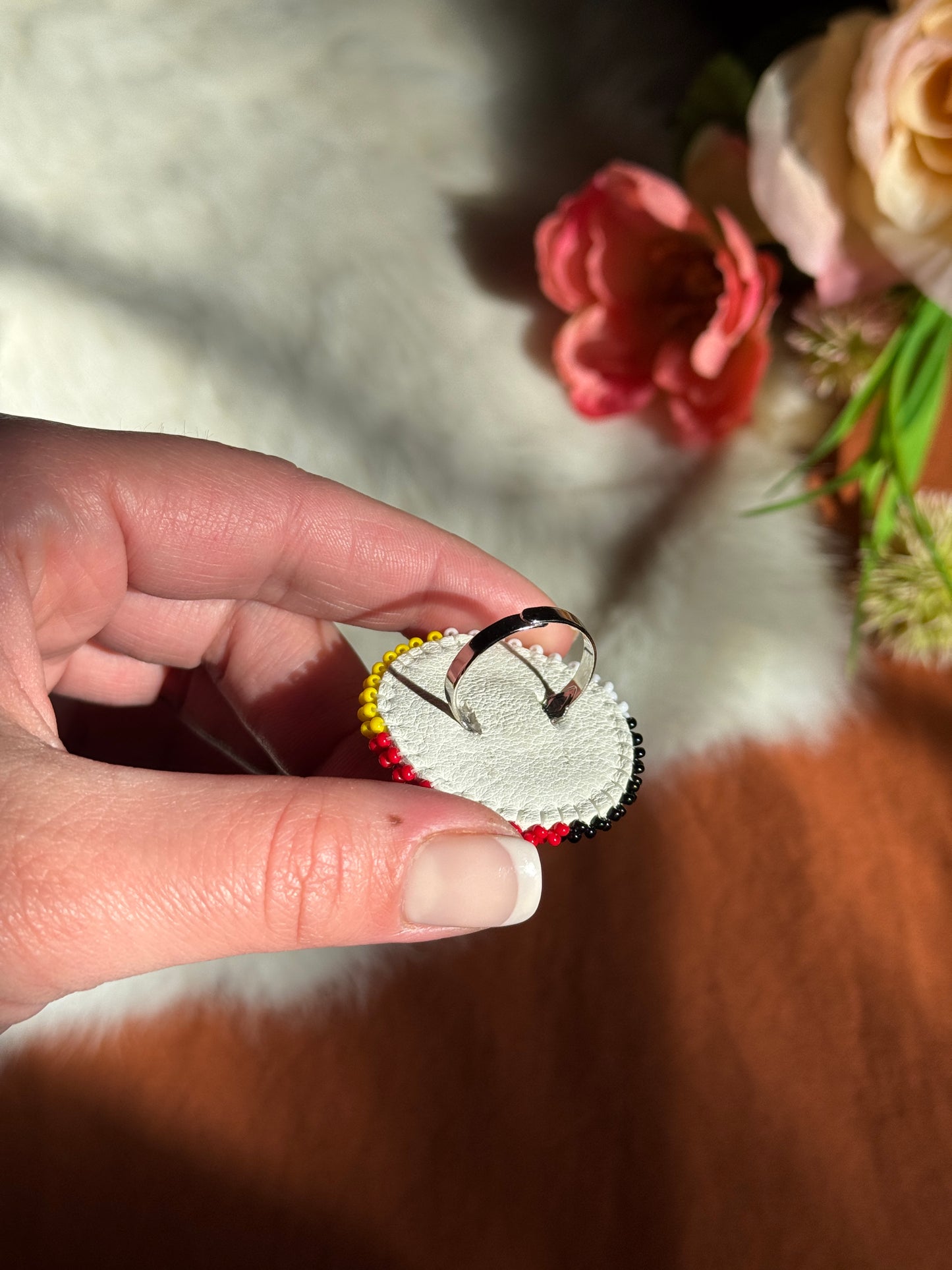 Buffalo Nickel Medicine Wheel Beaded Ring