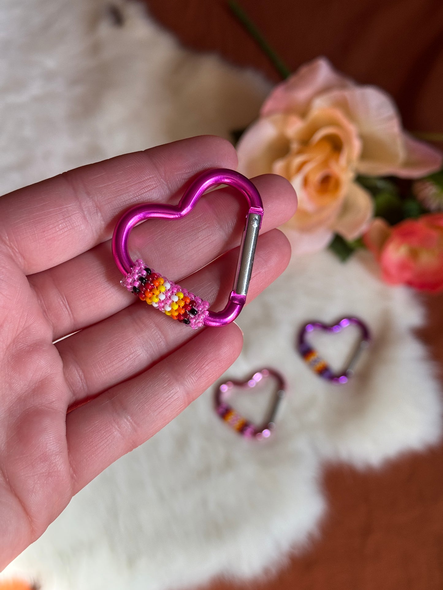 Beaded Heart Carabiners ￼