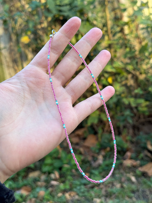 Choker / Children’s Size Single Strand Beaded Necklace - Rose Lined