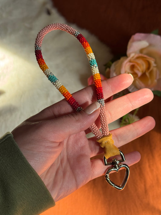 Cheyenne Pink Beaded Wristlet with Heart Clasp