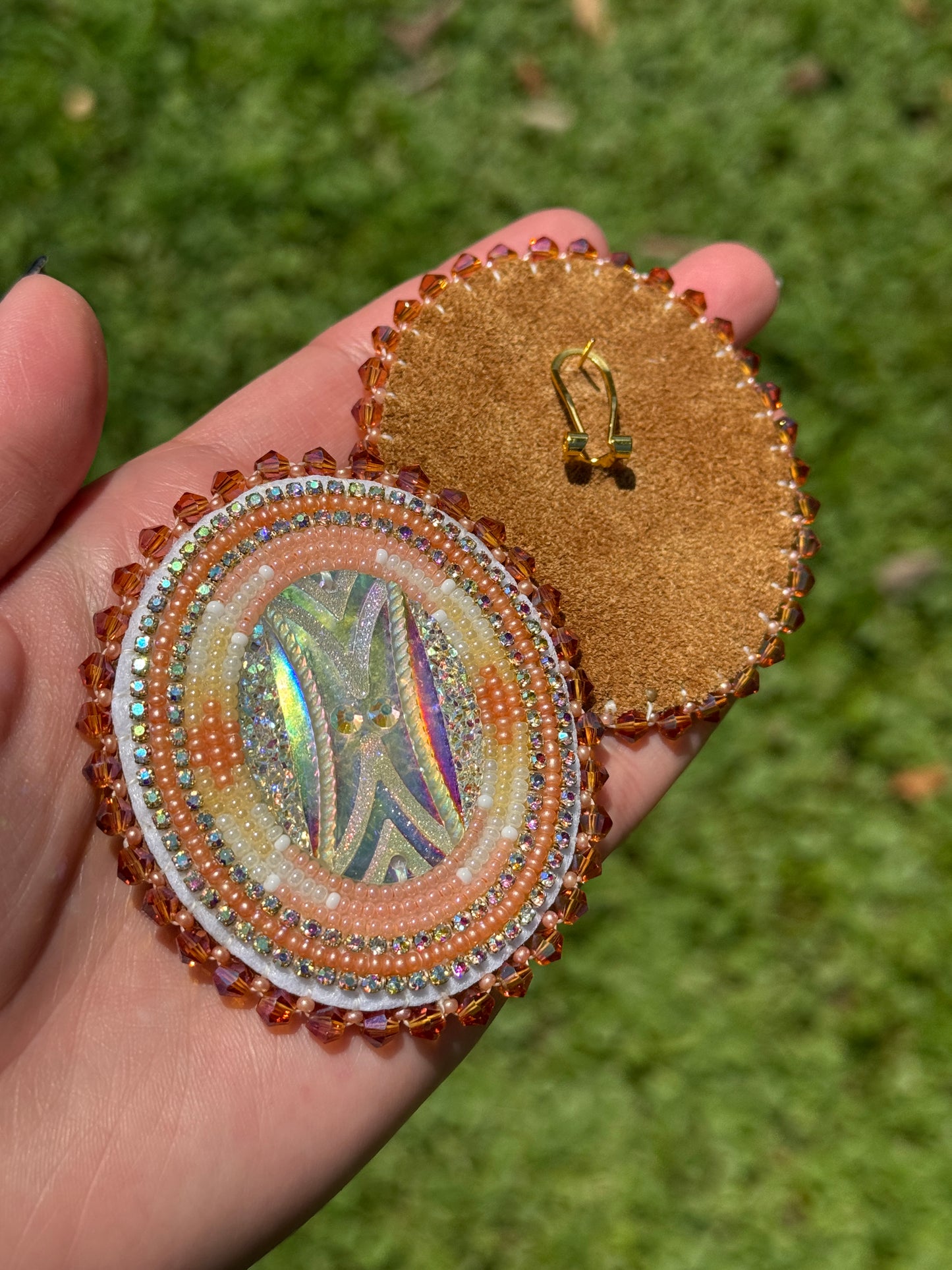 Peaches and Cream Large Beaded Earrings