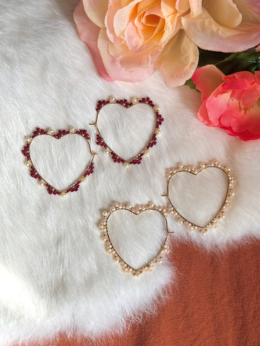 Heart Shaped Beaded Hoop Earrings