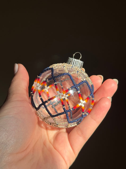 Silver and Navy Beaded Holiday Ornament