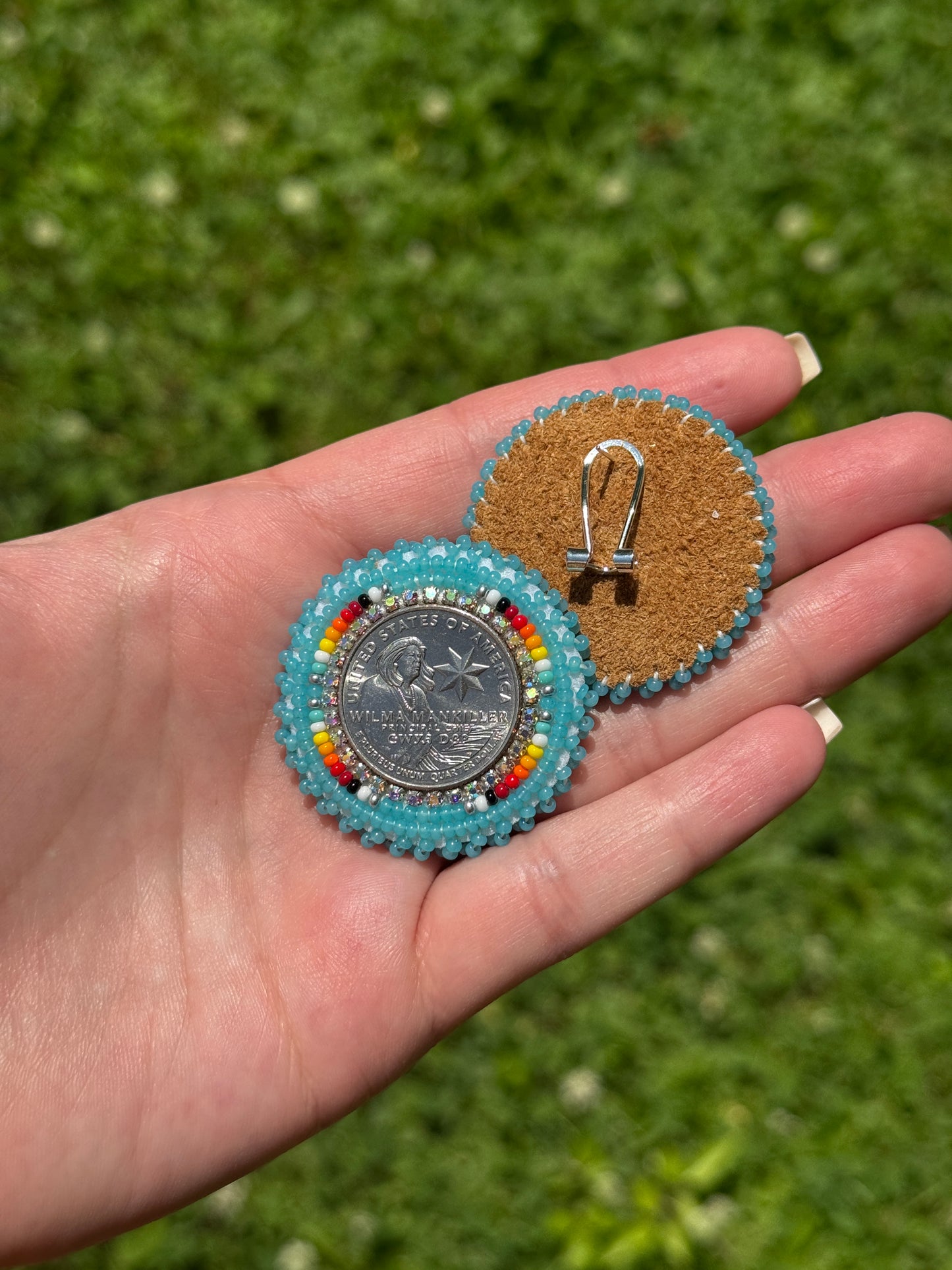 Blue Wilma Mankiller Beaded Earrings