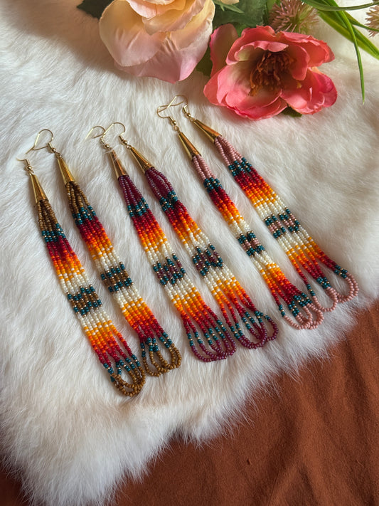 Gold Drop Cone Beaded Earrings