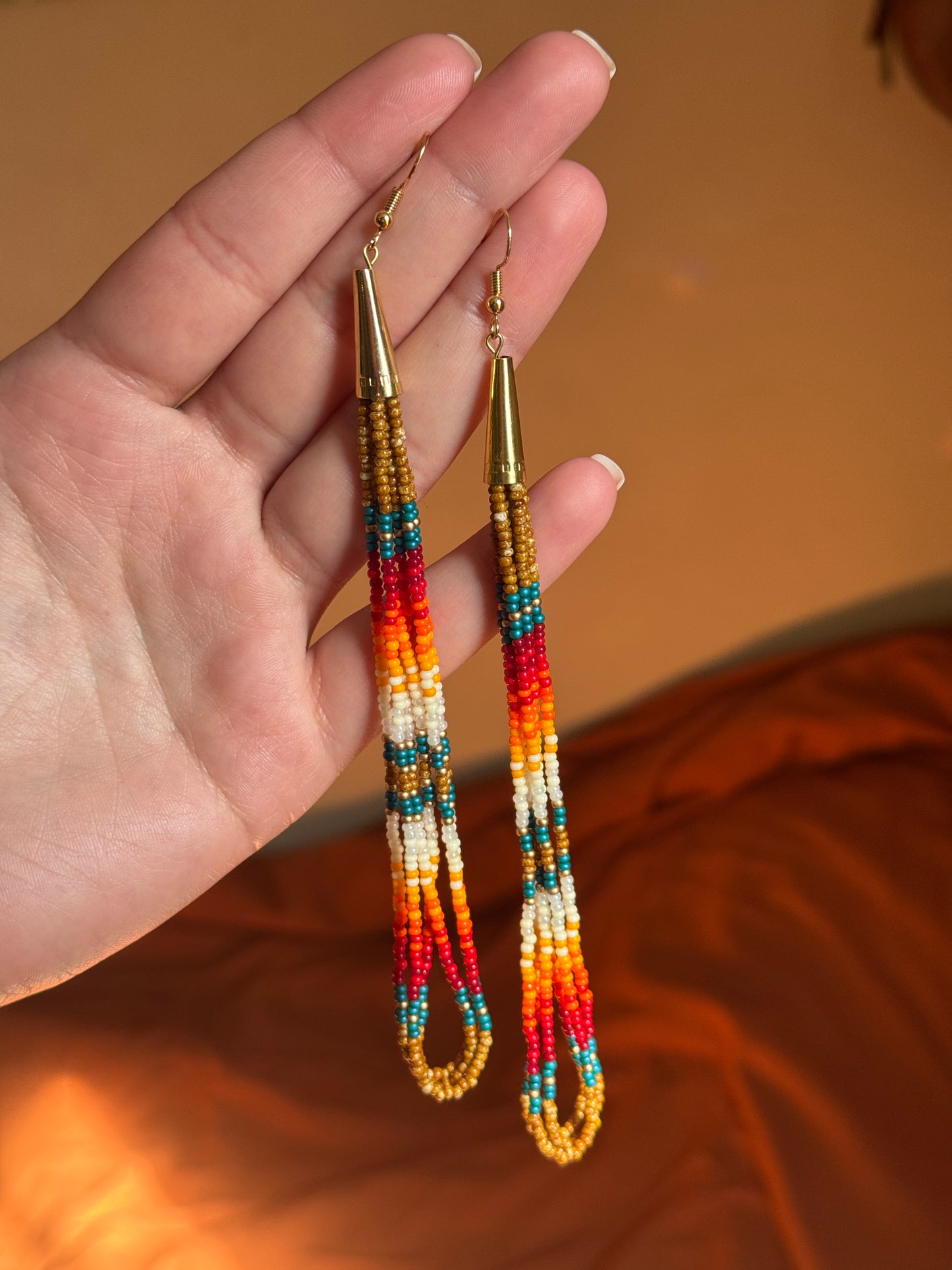 Gold Drop Cone Beaded Earrings