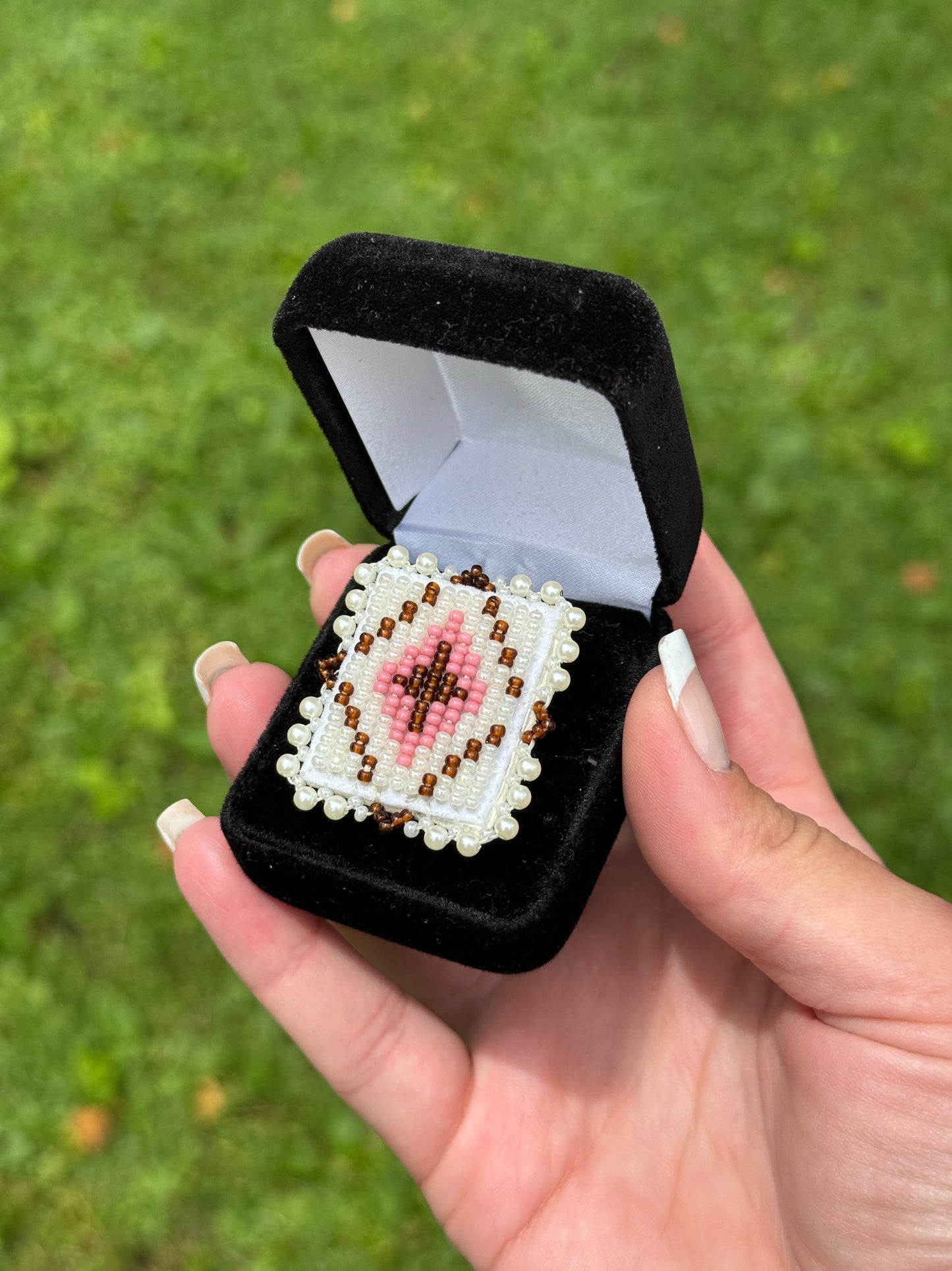 Brown and Pearl Beaded Ring