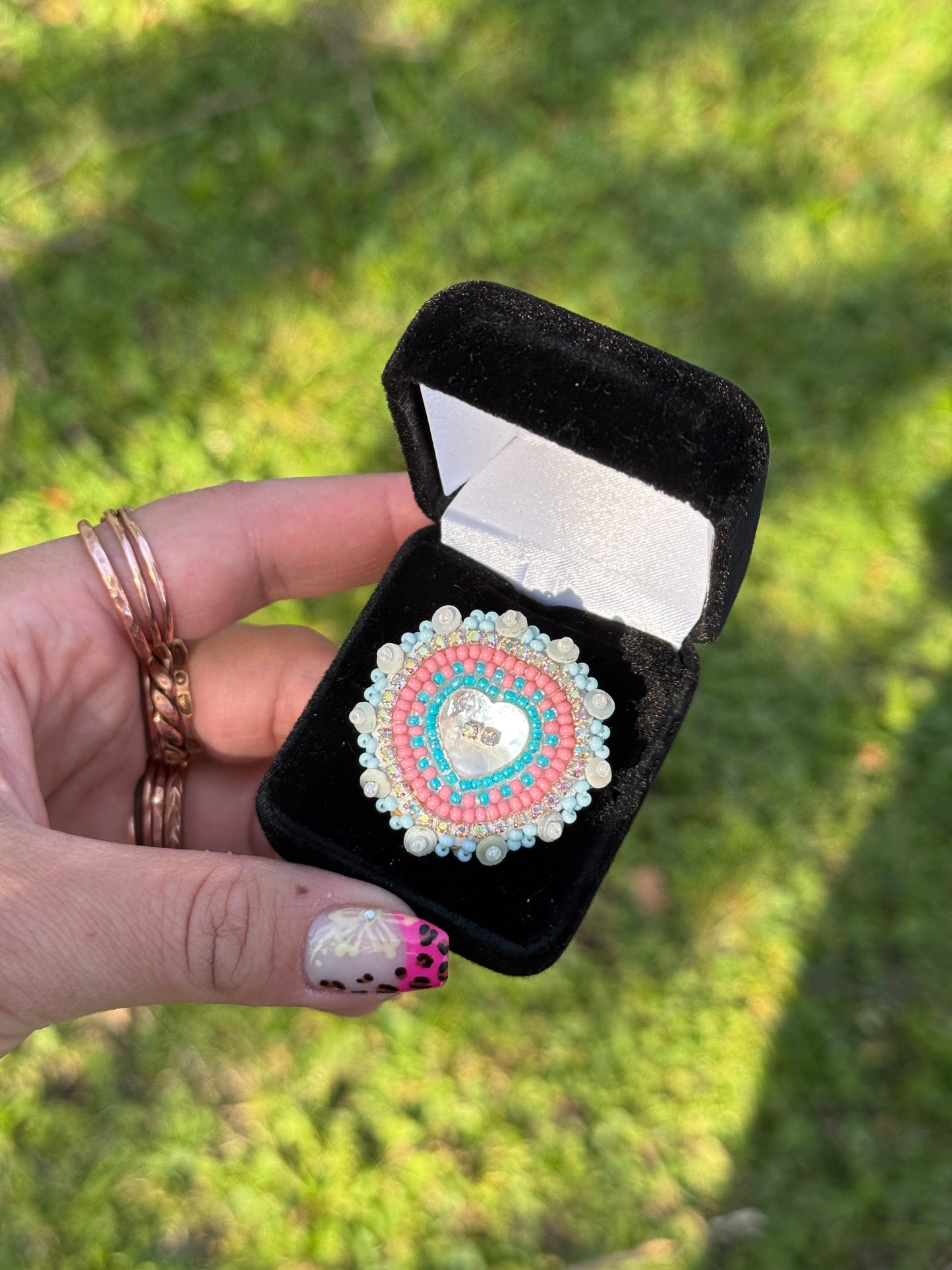 Small Heart Shell Beaded Ring