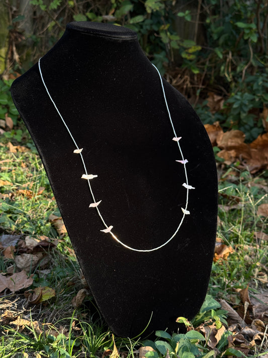 Liquid Silver and Bird Fetish Long Layering Necklace