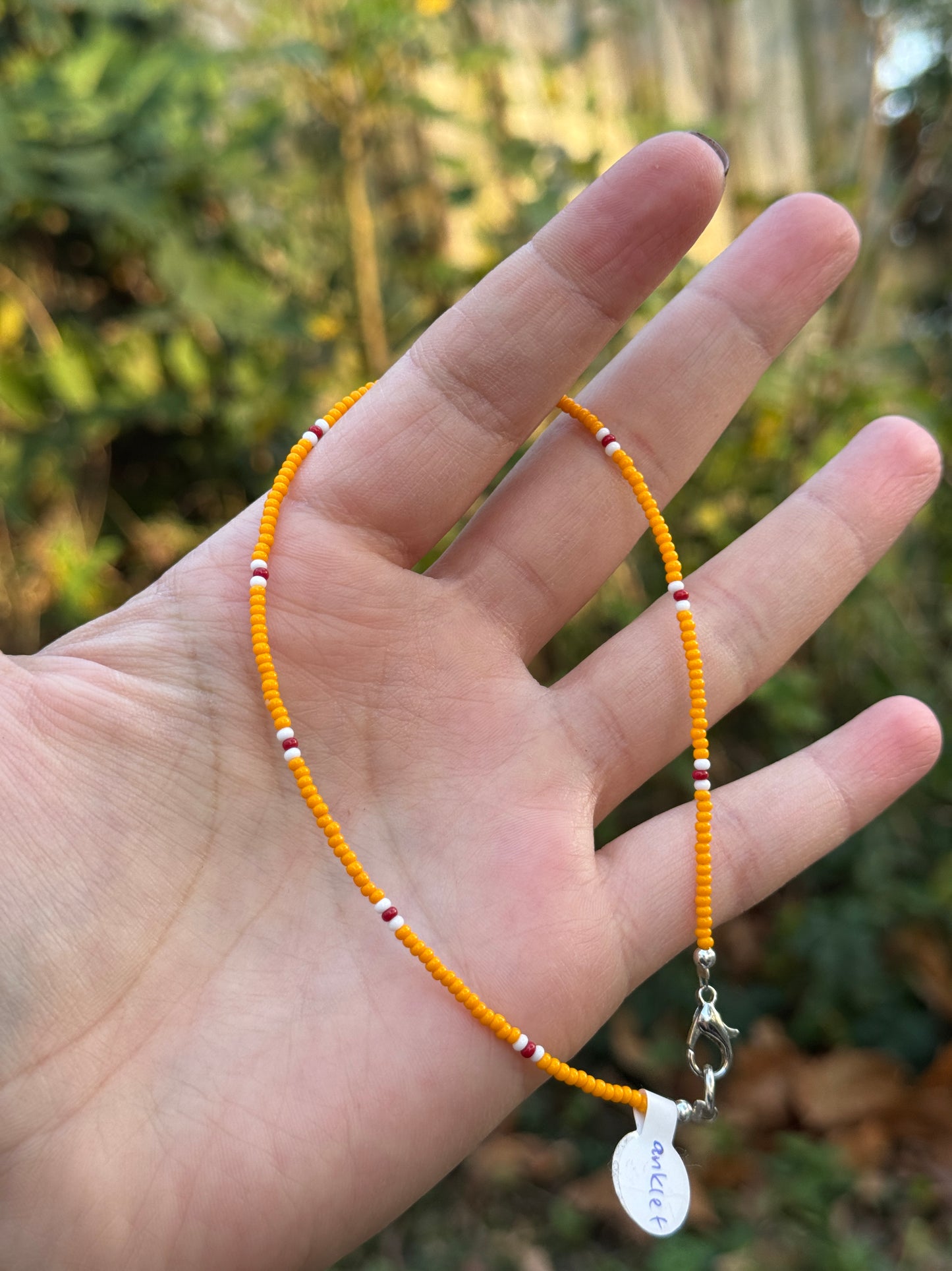 Single Strand Beaded Anklet- Light Orange