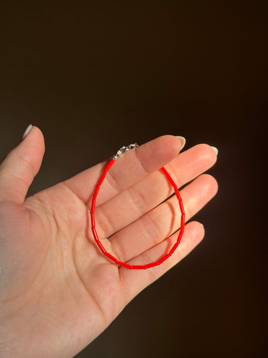 Red Beaded Single Strand Bracelet