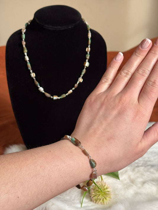 Turquoise and Mother of Pearl Chain Bracelet