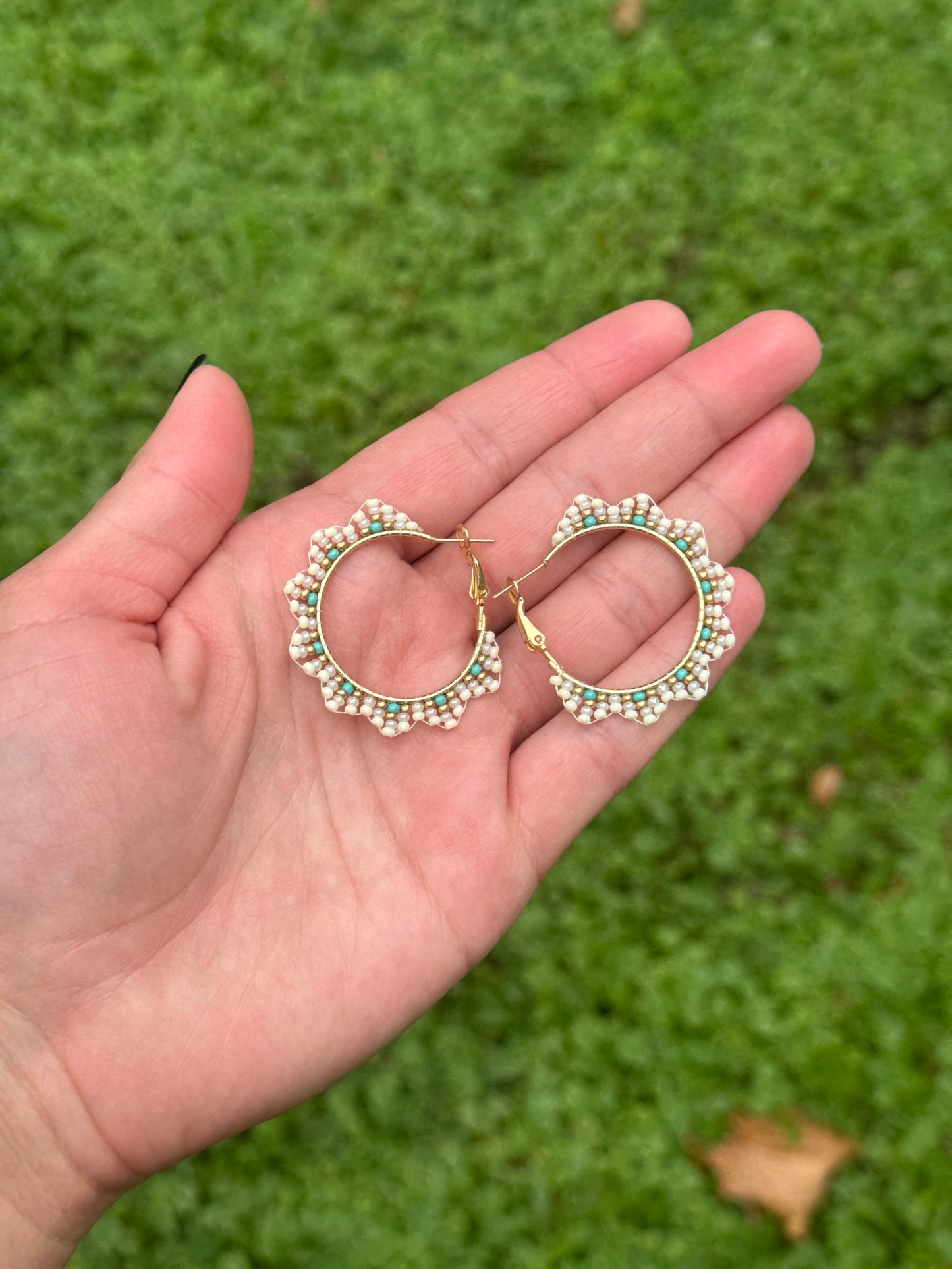 Off White Small Beaded Earrings