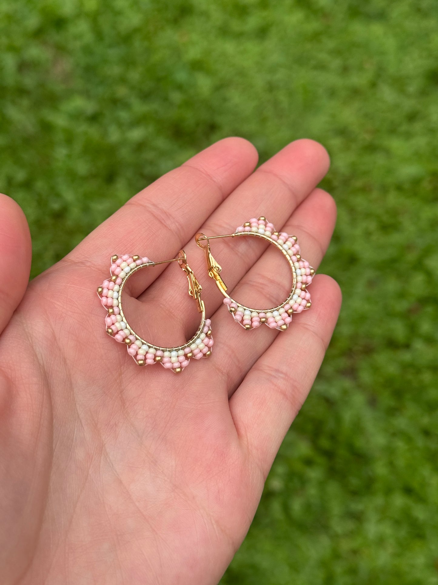 Mini Light Pink and Gold Beaded Earrings