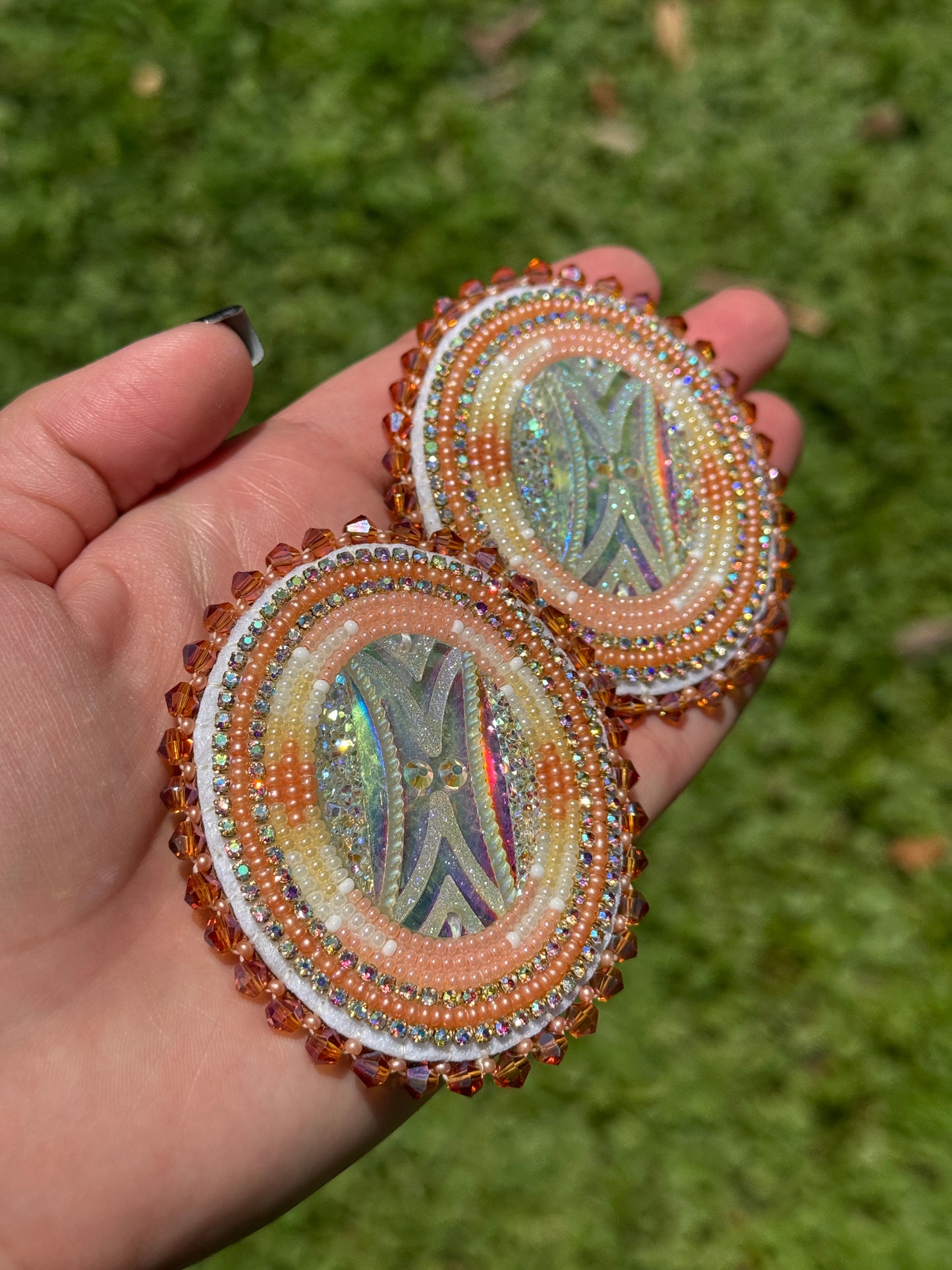 Peaches and Cream Large Beaded Earrings