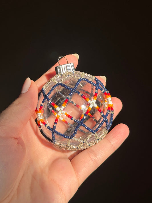 Silver and Navy Beaded Holiday Ornament