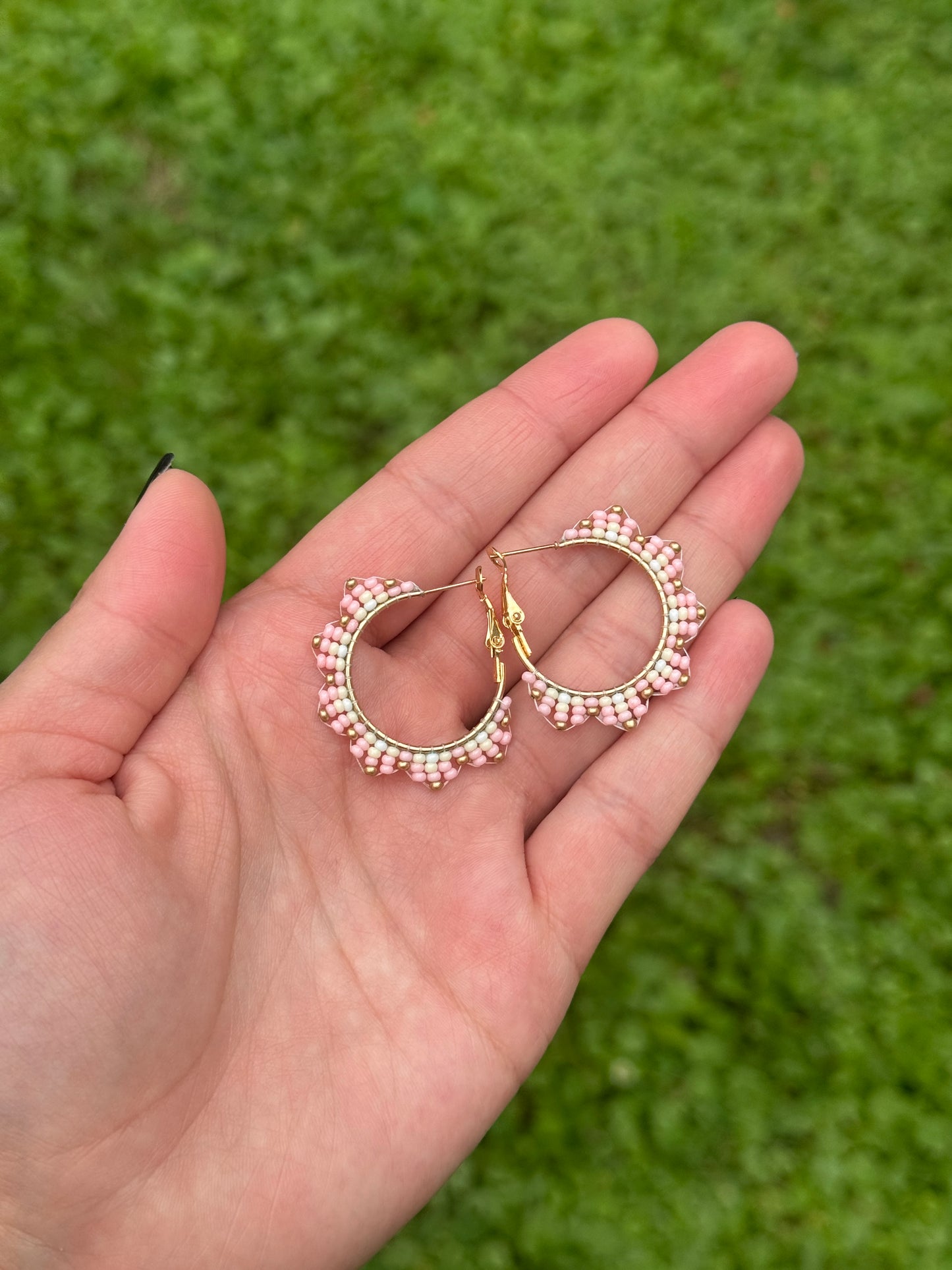 Mini Light Pink and Gold Beaded Earrings