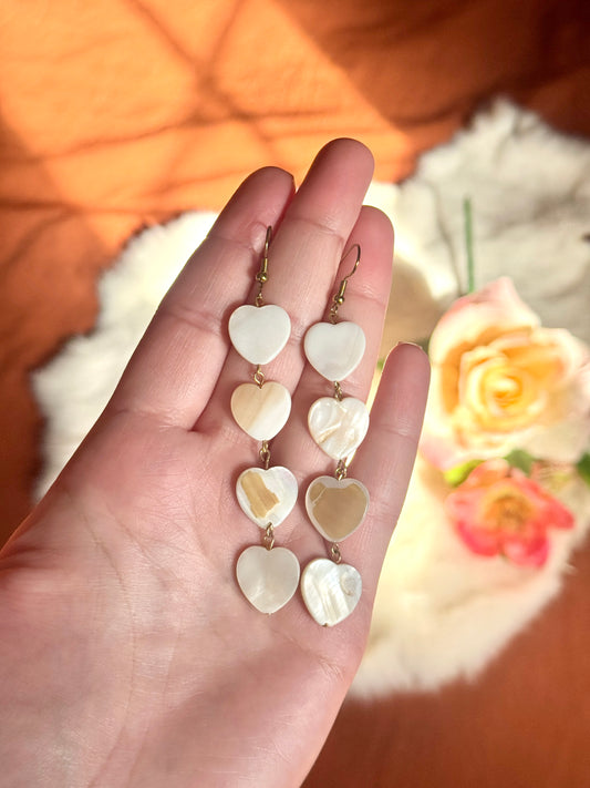 Mother of Pearl Hearts Chain Earrings