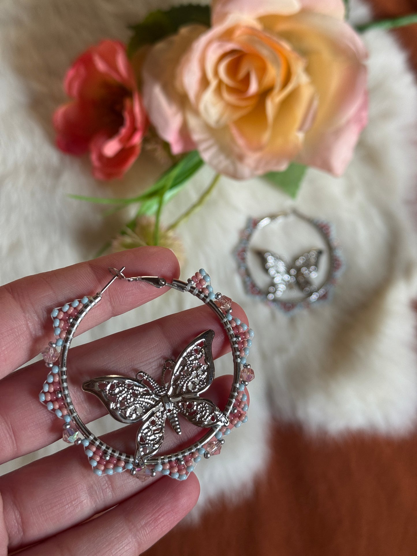 Butterfly Beaded Hoop Earrings