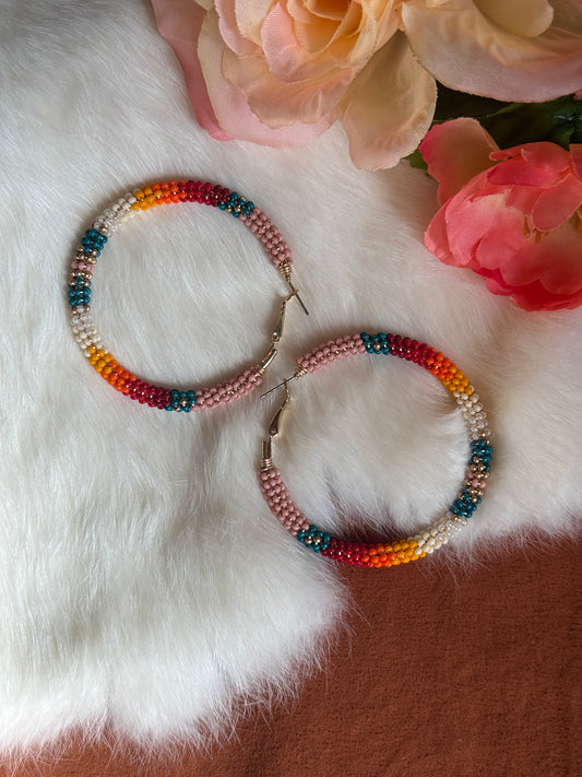 Cheyenne Pink Wrap Beaded Hoop Earrings