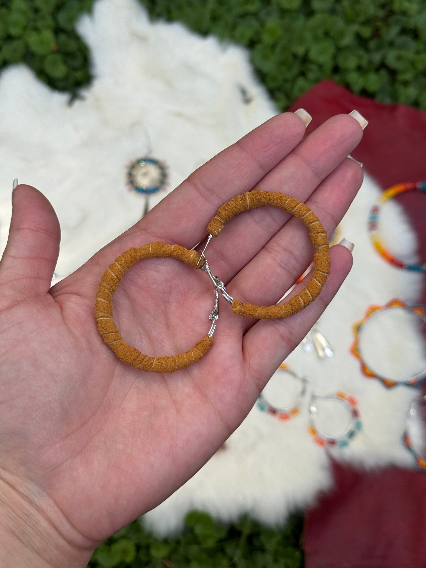 Leather Wrapped Hoop Earrings