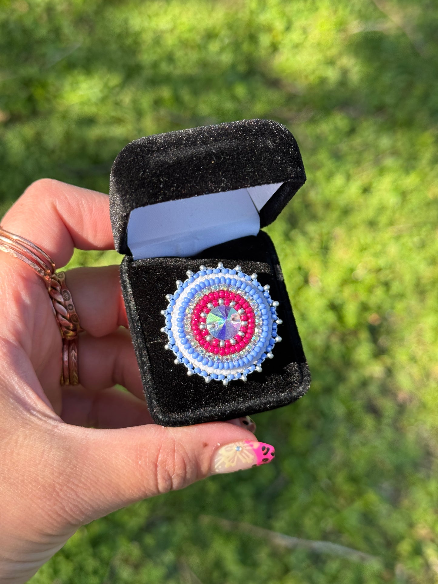 Round Blue Beaded Ring