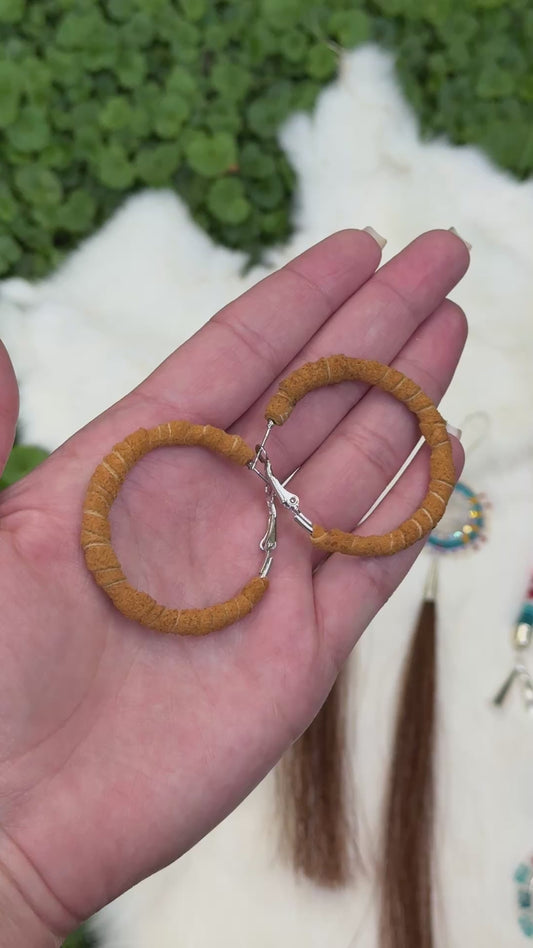 Leather Wrapped Hoop Earrings