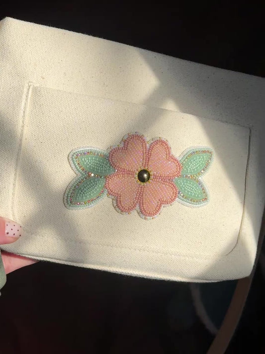 Canvas Handbag with Floral Appliqué