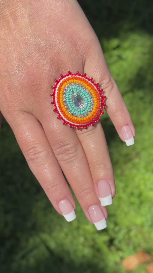 Beaded Fire Color Ring